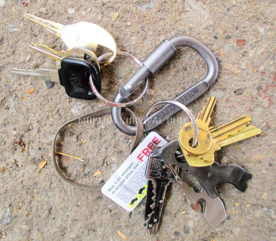 keys and survival items attached to a carabiner