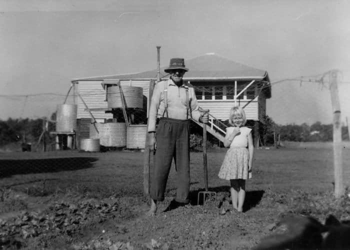 grandpa and daughter in garden