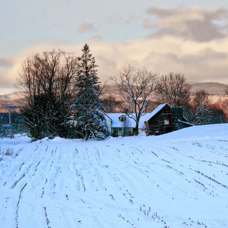 Vermont homestead during winter