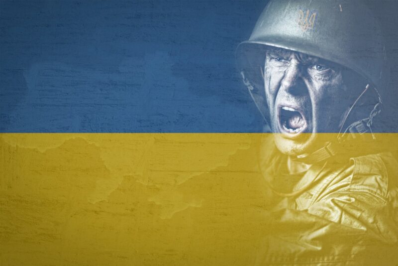 Ukraine flag with soldier