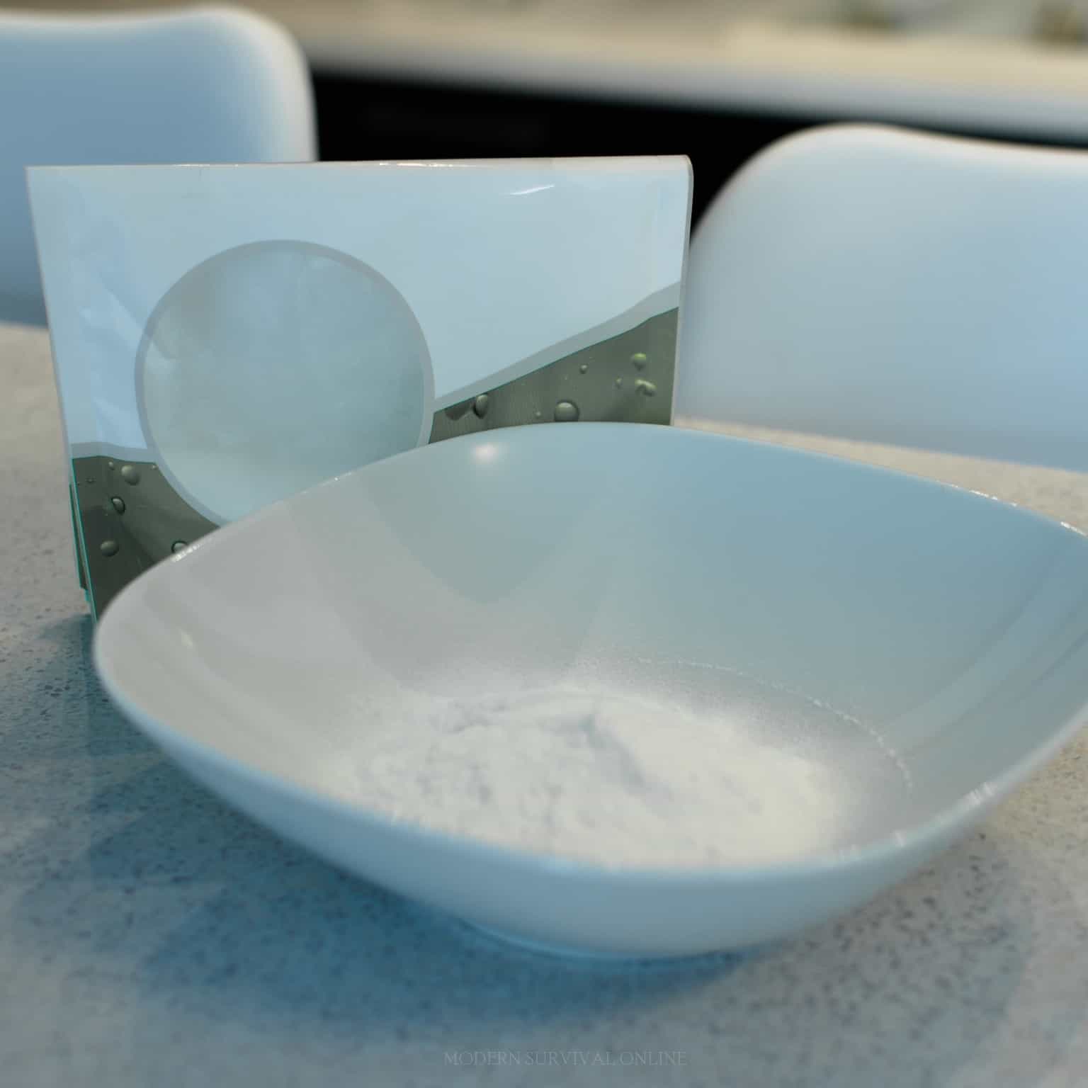baking soda in bowl on kitchen counter