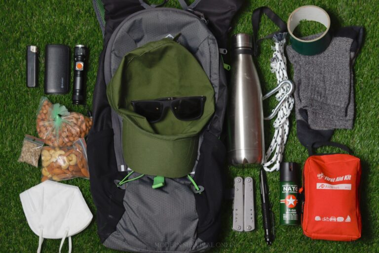 get home backpack with flashlight knife nuts multitool and first aid kit