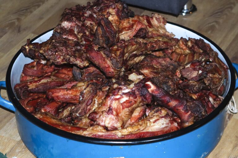 a large pot filled with smoked meat